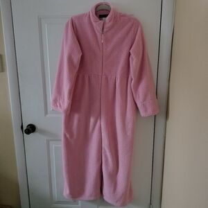 Stan Herman Pink Plush Cozy Full Zip Robe House Coat M Pockets Lounge Relax